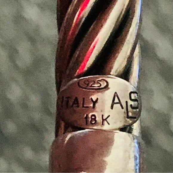 ALS Sterling Silver Classic Cable Bracelet with 18K Gold Band Accent - Picture 5 of 5